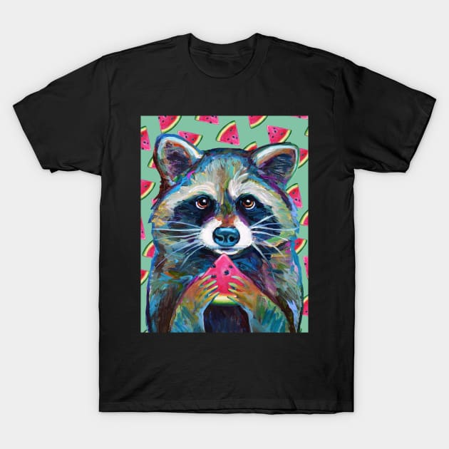 Cute RACCOON WITH WATERMELON STICKER T-Shirt by RobertPhelpsArt